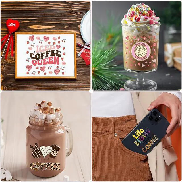 Alt view image 6 of 7 - Funny Coffee UV DTF Decals - 20 Sheets I Love You More Than Coffee Fun Uvdtf Cup Wraps for 16 oz Glass Water Bottle, Milk Tea Ice Cream Flower Transfer Stickers DIY Mug Craft Decals Decor Gift for Mom