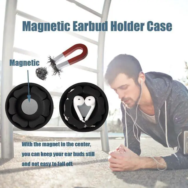 Alt view image 2 of 6 - MAIRUI Wired Earbud Case Earphone Headphone Cord Organizer Earbuds Wrap Soft Silicone Magnetic Holder Storage Tangle Free Cable Winder(Black)