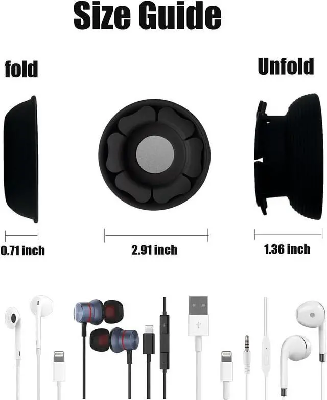 Alt view image 3 of 6 - MAIRUI Wired Earbud Case Earphone Headphone Cord Organizer Earbuds Wrap Soft Silicone Magnetic Holder Storage Tangle Free Cable Winder(Black)