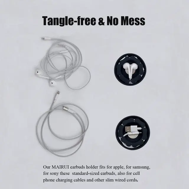 Alt view image 4 of 6 - MAIRUI Wired Earbud Case Earphone Headphone Cord Organizer Earbuds Wrap Soft Silicone Magnetic Holder Storage Tangle Free Cable Winder(Black)