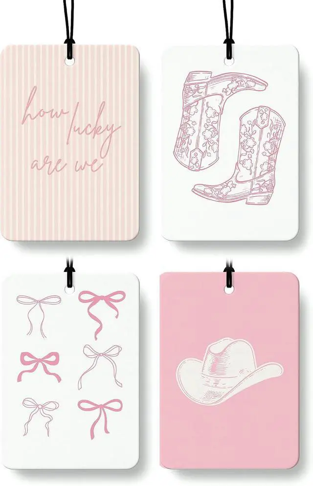 Main image of Pink Western Car Air Freshener 4 Pcs Coconut Scented, Coquette Preppy Pink Cowgirl Car Accessories Mirror Decor for Women, How Lucky are We Hanging Air Freshener for Cars Closet Drawer Books