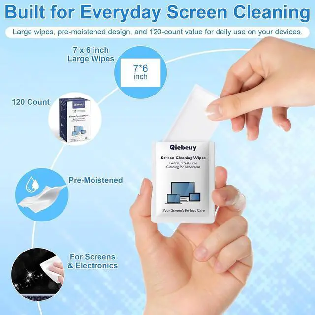 Alt view image 2 of 7 - Screen Cleaner Wipes for Electronics, Lens Wipes, Streak-Free Screen Wipes | 120 Count Electronics Cleaning Wipes for Portable Monitor, Gaming Monitor, Computer Screen, Laptop, Phone, Glasses