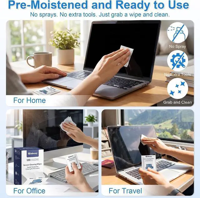 Alt view image 4 of 7 - Screen Cleaner Wipes for Electronics, Lens Wipes, Streak-Free Screen Wipes | 120 Count Electronics Cleaning Wipes for Portable Monitor, Gaming Monitor, Computer Screen, Laptop, Phone, Glasses