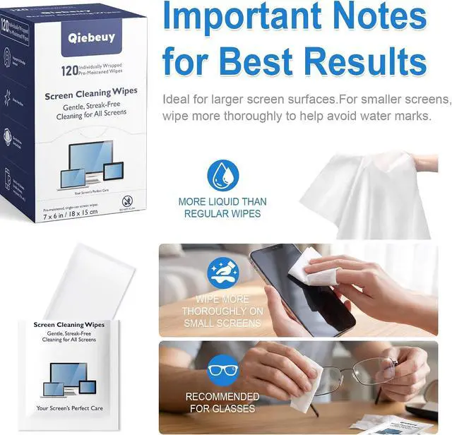 Alt view image 7 of 7 - Screen Cleaner Wipes for Electronics, Lens Wipes, Streak-Free Screen Wipes | 120 Count Electronics Cleaning Wipes for Portable Monitor, Gaming Monitor, Computer Screen, Laptop, Phone, Glasses