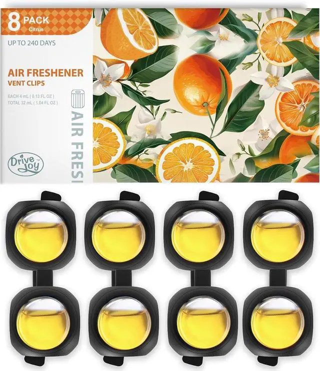 Main image of Car Air Freshener Vent Clips, 8 Pack, Provides Long-Lasting Scent, Up to 240 Days, Odor Eliminator (Citrus)