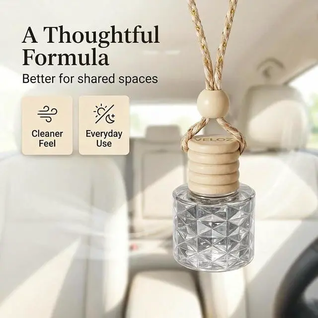 Alt view image 2 of 7 - Hanging Car Air Freshener Diffuser, White Jasmine Essential Oil Car Freshener, Rearview Mirror Car Diffuser, Cute Glass Car Accessory for Women, Long Lasting Car Interior Freshener