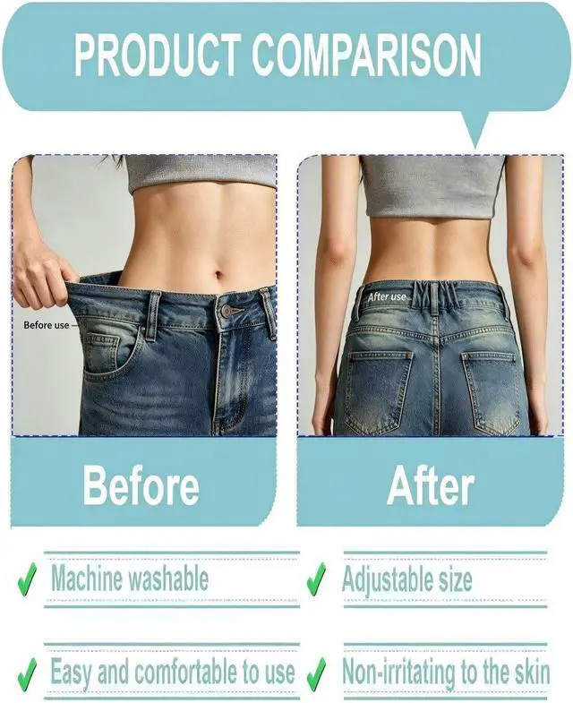 Alt view image 3 of 7 - Elastic Waist Tightener for Pants with Transparent Resin Buttons | Adjustable sewing elastic waistband repair kit. Includes 4-hole resin buttons & threader for oversized pants and jeans.