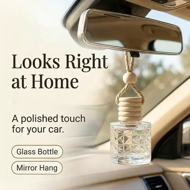 Alt view image 5 of 7 - Hanging Car Air Freshener Diffuser, White Jasmine Essential Oil Car Freshener, Rearview Mirror Car Diffuser, Cute Glass Car Accessory for Women, Long Lasting Car Interior Freshener