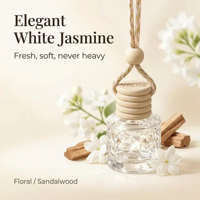 Alt view image 4 of 7 - Hanging Car Air Freshener Diffuser, White Jasmine Essential Oil Car Freshener, Rearview Mirror Car Diffuser, Cute Glass Car Accessory for Women, Long Lasting Car Interior Freshener