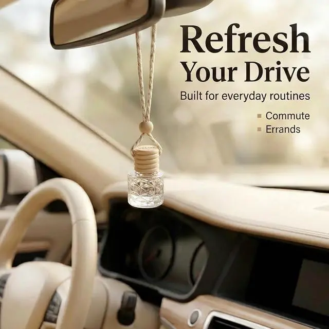 Alt view image 3 of 7 - Hanging Car Air Freshener Diffuser, White Jasmine Essential Oil Car Freshener, Rearview Mirror Car Diffuser, Cute Glass Car Accessory for Women, Long Lasting Car Interior Freshener