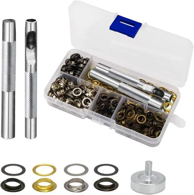 Main image of Luxiv 200 Sets 1/4In Grommet Kit, 4 Color Metal Eyelets with Tools and Box | 200 Metal Eyelets Kits, 4 Colors, 3 Setting Tools And Storage Box, For Leather, Fabric, Bags, Shoes And Crafts