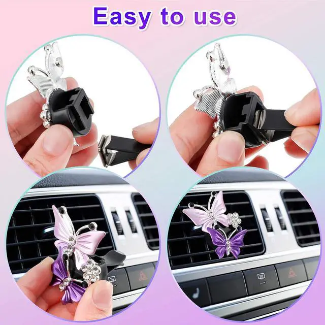 Alt view image 3 of 6 - 4 Pcs Car Air Freshener Vent Clips Dual Butterfly, Pink, Purple | Purple Butterfly Vent Air Freshener for Car, Perfume Clip, Aroma Diffuser Decoration