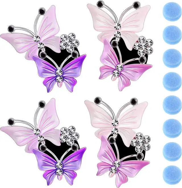 Main image of 4 Pcs Car Air Freshener Vent Clips Dual Butterfly, Pink, Purple | Purple Butterfly Vent Air Freshener for Car, Perfume Clip, Aroma Diffuser Decoration