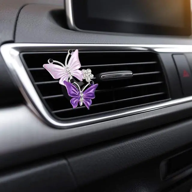 Alt view image 6 of 6 - 4 Pcs Car Air Freshener Vent Clips Dual Butterfly, Pink, Purple | Purple Butterfly Vent Air Freshener for Car, Perfume Clip, Aroma Diffuser Decoration