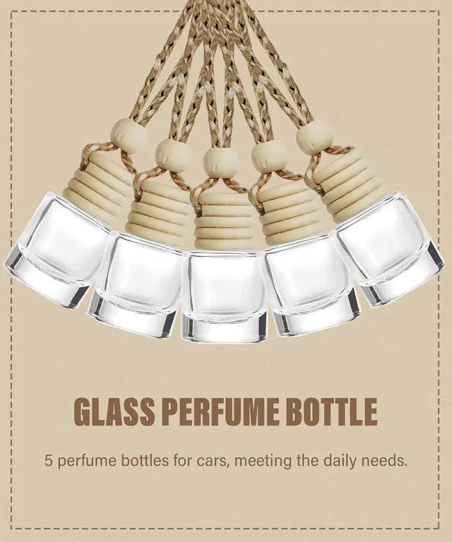 Alt view image 3 of 5 - ESEWALAS 5PCs Hanging Car Air Freshener, Empty Glass Perfume Bottlespendant Bottle, Air Freshener Pendant