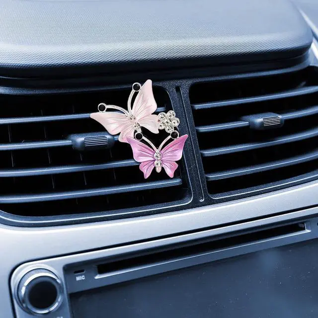 Alt view image 5 of 6 - 4 Pcs Car Air Freshener Vent Clips Dual Butterfly, Pink, Purple | Purple Butterfly Vent Air Freshener for Car, Perfume Clip, Aroma Diffuser Decoration