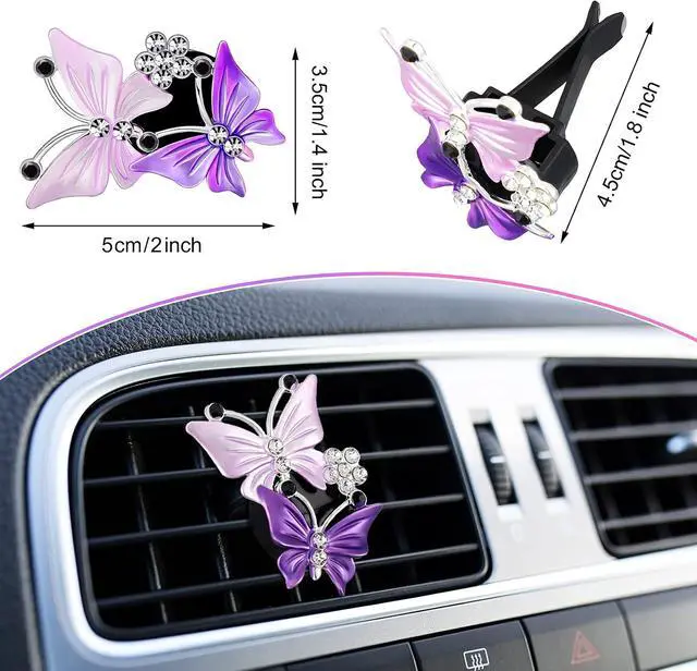 Alt view image 2 of 6 - 4 Pcs Car Air Freshener Vent Clips Dual Butterfly, Pink, Purple | Purple Butterfly Vent Air Freshener for Car, Perfume Clip, Aroma Diffuser Decoration