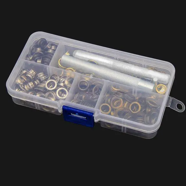 Alt view image 7 of 7 - Luxiv 200 Sets 1/4In Grommet Kit, 4 Color Metal Eyelets with Tools and Box | 200 Metal Eyelets Kits, 4 Colors, 3 Setting Tools And Storage Box, For Leather, Fabric, Bags, Shoes And Crafts