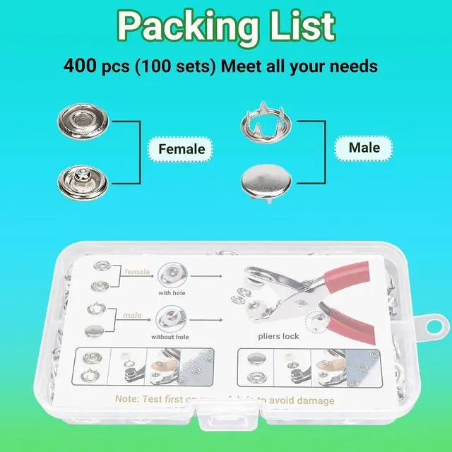 Alt view image 4 of 7 - PIGORY Metal Snap Button Kit, 10 Colors Solid Snaps for Fabric with Fastener Pliers Press Tool Kit, 9.5mm Sewing Snaps for DIY Crafting Clothing(100Set)