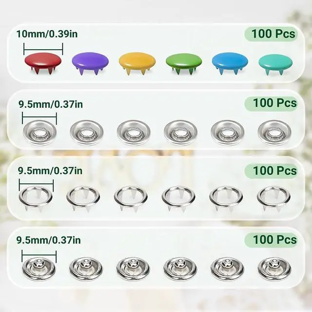 Alt view image 2 of 7 - PIGORY Metal Snap Button Kit, 10 Colors Solid Snaps for Fabric with Fastener Pliers Press Tool Kit, 9.5mm Sewing Snaps for DIY Crafting Clothing(100Set)