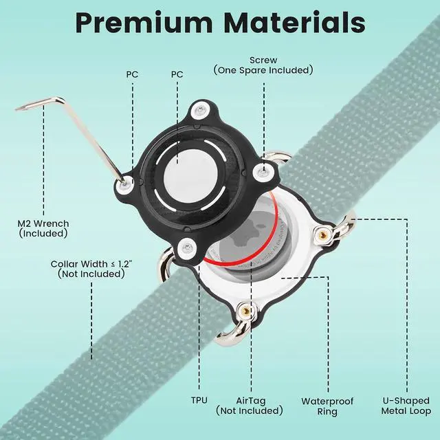 Alt view image 7 of 7 - Waterproof Dog Collar Holder for Airtag Dustproof, Ultra-Durable, Shockproof Case Compatible with Apple Air Tag (Not Included), Anti-Loss GPS Tracker Cover for Pets, Dogs, Cats