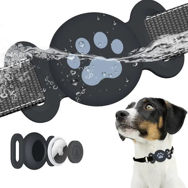 Main image of Waterproof Collar Holder Compatible with Airtag Gen 2/ Gen 1, Protective Anti-Lost Dog Collar for GPS Tracker, Silicone Cat Collar Holder for Pets (Black), Medium