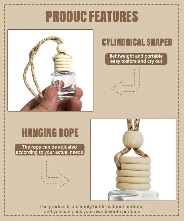 Alt view image 4 of 5 - ESEWALAS 5PCs Hanging Car Air Freshener, Empty Glass Perfume Bottlespendant Bottle, Air Freshener Pendant