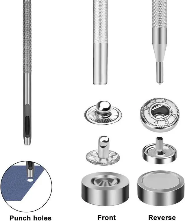 Alt view image 3 of 7 - TLKKUE 50 Sets Leather Snap Fasteners Kit 10mm Silver Metal Snap Buttons | Stainless Steel with 4pcs Snap Fastener Installation Tools for Sewing Clothing, Bracelets, Jackets, Bags Belt, DIY Crafts