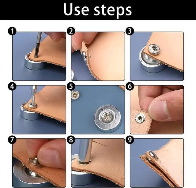 Alt view image 4 of 7 - TLKKUE 50 Sets Leather Snap Fasteners Kit 10mm Silver Metal Snap Buttons | Stainless Steel with 4pcs Snap Fastener Installation Tools for Sewing Clothing, Bracelets, Jackets, Bags Belt, DIY Crafts