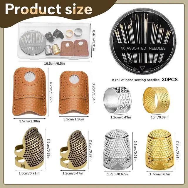 Alt view image 2 of 7 - ZMAAGG Thimbles for Hand Sewing, 8 PCS Sewing Thimble, Metal Thimble | Thimbles for Hand Embroidery, Thimbles for Hand Quilting, Leather Thimble for Sewing, Embroidery