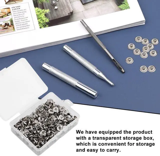 Alt view image 5 of 7 - TLKKUE 50 Sets Leather Snap Fasteners Kit 10mm Silver Metal Snap Buttons | Stainless Steel with 4pcs Snap Fastener Installation Tools for Sewing Clothing, Bracelets, Jackets, Bags Belt, DIY Crafts