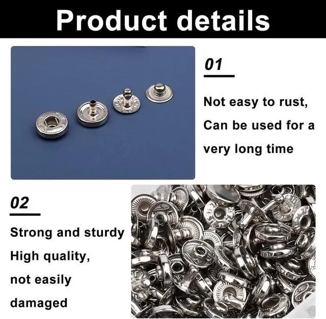 Alt view image 6 of 7 - TLKKUE 50 Sets Leather Snap Fasteners Kit 10mm Silver Metal Snap Buttons | Stainless Steel with 4pcs Snap Fastener Installation Tools for Sewing Clothing, Bracelets, Jackets, Bags Belt, DIY Crafts