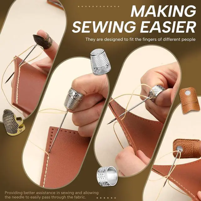 Alt view image 5 of 7 - ZMAAGG Thimbles for Hand Sewing, 8 PCS Sewing Thimble, Metal Thimble | Thimbles for Hand Embroidery, Thimbles for Hand Quilting, Leather Thimble for Sewing, Embroidery