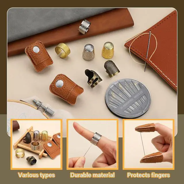 Alt view image 3 of 7 - ZMAAGG Thimbles for Hand Sewing, 8 PCS Sewing Thimble, Metal Thimble | Thimbles for Hand Embroidery, Thimbles for Hand Quilting, Leather Thimble for Sewing, Embroidery