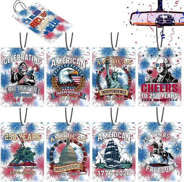 Main image of USA 250th Anniversary Ornament Car Air Fresheners Merchandise, Hanging Car Accessories Interior for 250 Year Party Decor American Patriotic Collectors US Citizens 4th of July Decorations Gifts