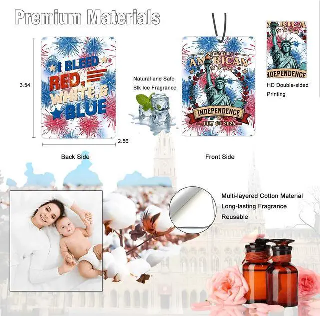 Alt view image 2 of 7 - USA 250th Anniversary Ornament Car Air Fresheners Merchandise, Hanging Car Accessories Interior for 250 Year Party Decor American Patriotic Collectors US Citizens 4th of July Decorations Gifts