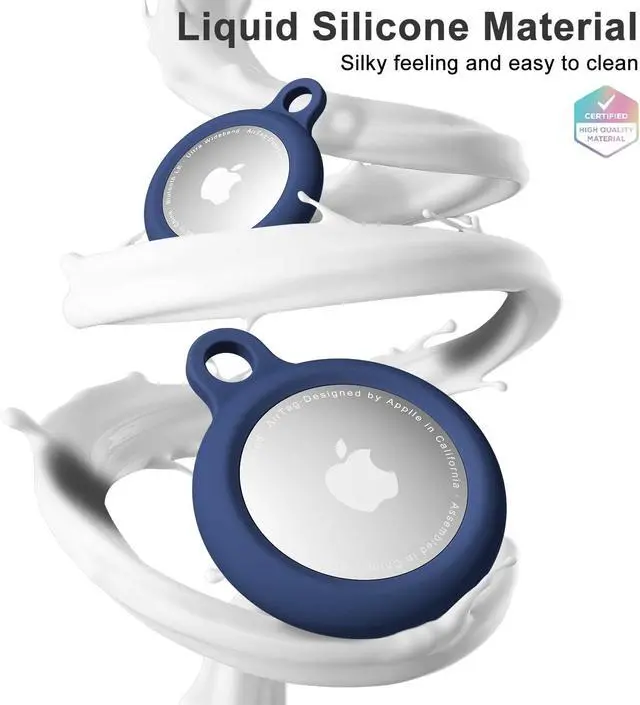 Alt view image 2 of 7 - Oakxco for Airtag Keychain Silicone, Airtag Holder with Key Ring, Air Tag Cover Cute Accessories for Kids, Luggage, Car Dog Collar, Car, Compatible with Apple Airtag Case Waterproof Tracker, Navy Blue