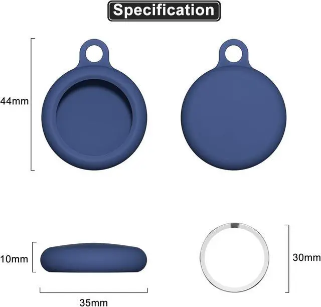 Alt view image 5 of 7 - Oakxco for Airtag Keychain Silicone, Airtag Holder with Key Ring, Air Tag Cover Cute Accessories for Kids, Luggage, Car Dog Collar, Car, Compatible with Apple Airtag Case Waterproof Tracker, Navy Blue