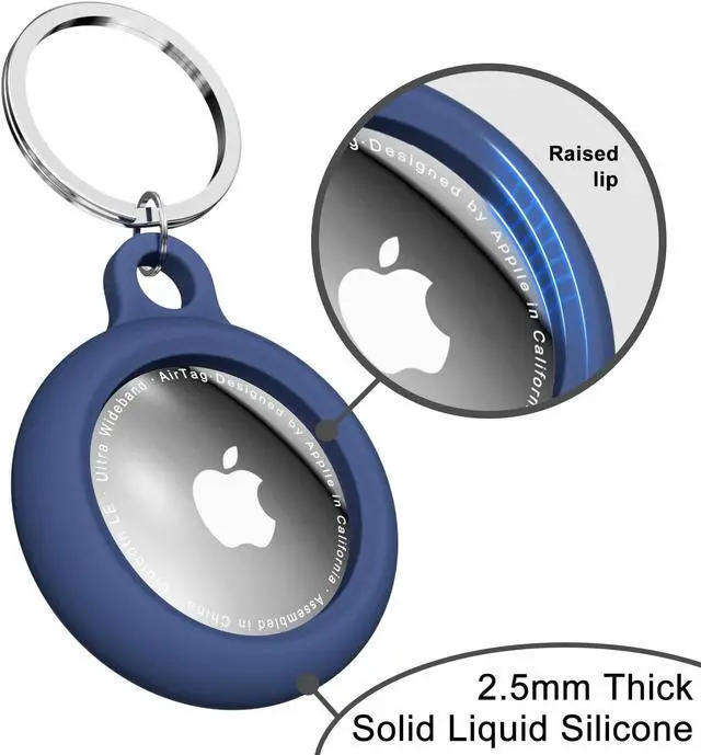 Alt view image 6 of 7 - Oakxco for Airtag Keychain Silicone, Airtag Holder with Key Ring, Air Tag Cover Cute Accessories for Kids, Luggage, Car Dog Collar, Car, Compatible with Apple Airtag Case Waterproof Tracker, Navy Blue