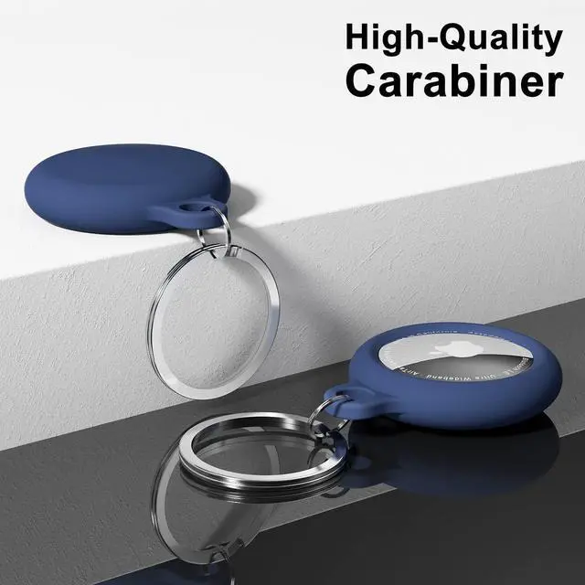 Alt view image 4 of 7 - Oakxco for Airtag Keychain Silicone, Airtag Holder with Key Ring, Air Tag Cover Cute Accessories for Kids, Luggage, Car Dog Collar, Car, Compatible with Apple Airtag Case Waterproof Tracker, Navy Blue