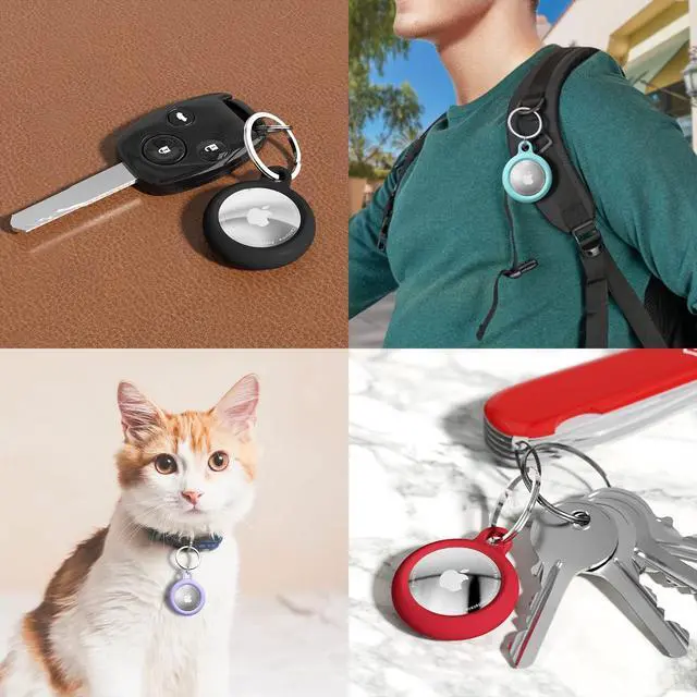Alt view image 7 of 7 - Oakxco for Airtag Keychain Silicone, Airtag Holder with Key Ring, Air Tag Cover Cute Accessories for Kids, Luggage, Car Dog Collar, Car, Compatible with Apple Airtag Case Waterproof Tracker, Navy Blue