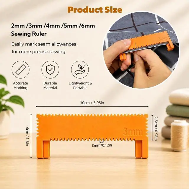 Alt view image 2 of 7 - Clip-On Sewing Ruler Set, 2/3/4/5/6mm Stitch Guide Sewing Gauge for Straight Edge Stitching, Hemming & Quilting, 40 PCS Sewing Accessories for Fabric Crafts and DIY Sewing