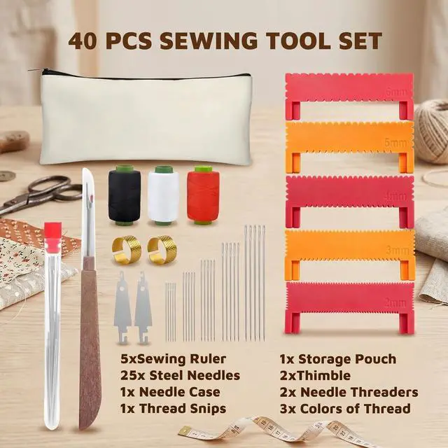 Alt view image 3 of 7 - Clip-On Sewing Ruler Set, 2/3/4/5/6mm Stitch Guide Sewing Gauge for Straight Edge Stitching, Hemming & Quilting, 40 PCS Sewing Accessories for Fabric Crafts and DIY Sewing