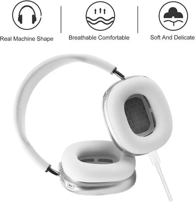 Alt view image 5 of 7 - Silicone Ear Pads Cover Protector for AirPods Max Headphones Cushions, Washable Sweat Earpad Covers for AirPods Max Wireless On-Ear Headphones Accessories Protective Pads Case Cover (White)