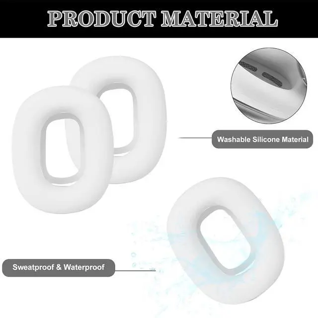 Alt view image 3 of 7 - Silicone Ear Pads Cover Protector for AirPods Max Headphones Cushions, Washable Sweat Earpad Covers for AirPods Max Wireless On-Ear Headphones Accessories Protective Pads Case Cover (White)