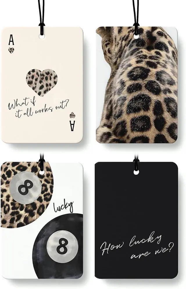 Main image of Black Leopard Print Car Air Freshener 4 Pcs, Trendy Cheetah Lucky 8 Ball Ace Card Hanging Air Freshener for Cars Closet Drawer Books, Leopard Car Accessories Mirror Decor for Women