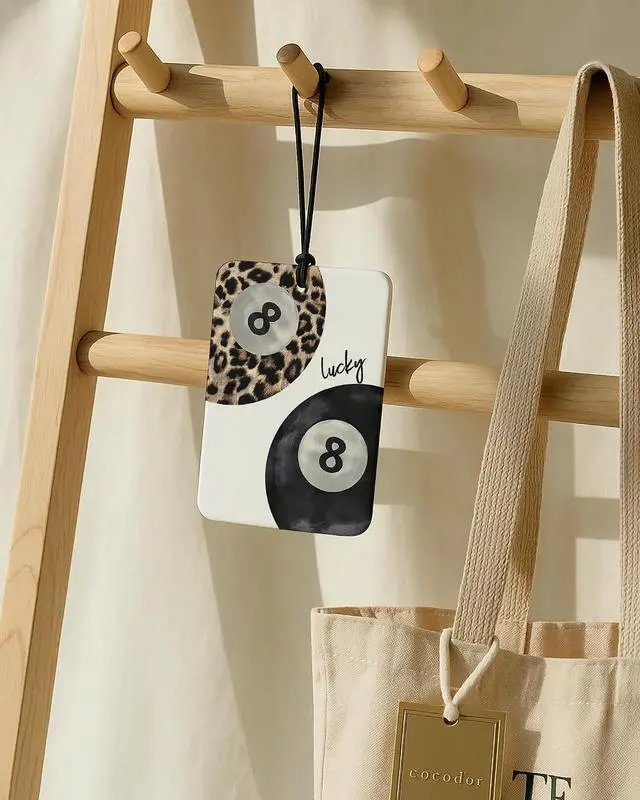 Alt view image 4 of 7 - Black Leopard Print Car Air Freshener 4 Pcs, Trendy Cheetah Lucky 8 Ball Ace Card Hanging Air Freshener for Cars Closet Drawer Books, Leopard Car Accessories Mirror Decor for Women