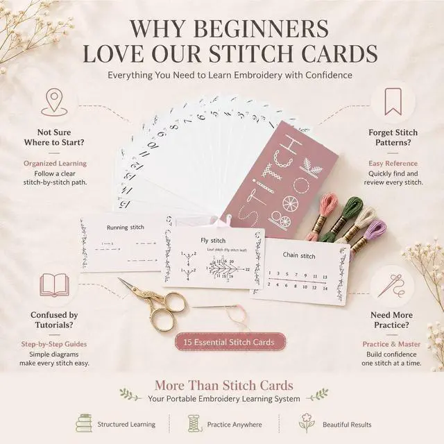 Alt view image 3 of 7 - Creative Mini Sewing Book 2 PCS- Sewing Book for Beginners, Paper Embroidery Cards Kit,Stitch Learning Craft Kit for Adults