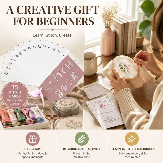 Alt view image 6 of 7 - Creative Mini Sewing Book 2 PCS- Sewing Book for Beginners, Paper Embroidery Cards Kit,Stitch Learning Craft Kit for Adults