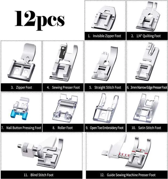 Alt view image 2 of 6 - Mudder 12 Pcs Sewing Machine Presser Foot Set Multifunctional Sewing Foot Presser for Gathering Zipper Insertion Joining Embroidery Stitching